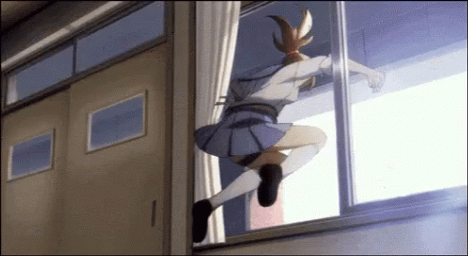 Boy And Girl Jumping Out Window GIF