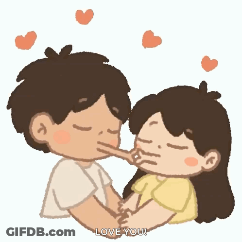 Boy And Girl Kissing With Flying Hearts GIF