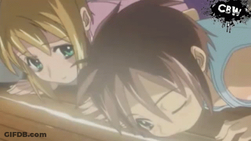 Boy And Girl Laying On Table With CBM GIF