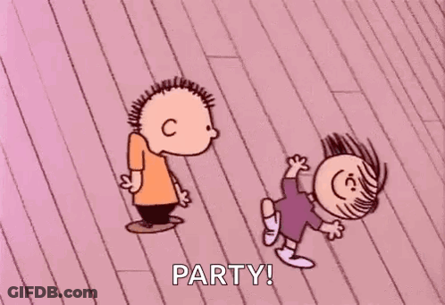 Boy And Girl Laying On Wooden Floor Saying Party GIF