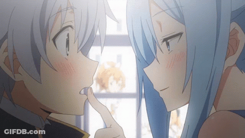 Boy And Girl Looking At Each Other Eyes Closed GIF
