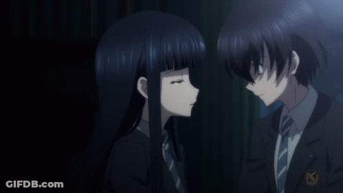 Boy And Girl Looking At Each Other With NJ Badge GIF