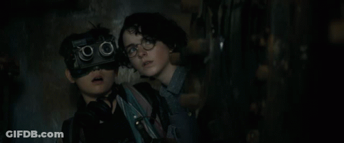 Boy And Girl Looking Up With Text GIF