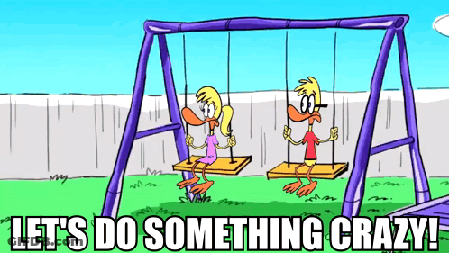 Boy And Girl On Swings Saying Let's Do Something Crazy GIF