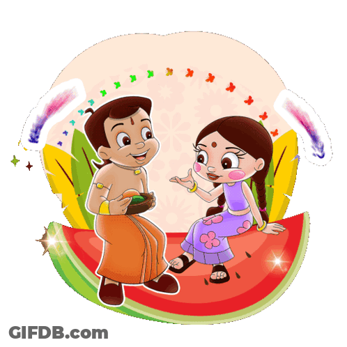 Boy And Girl On Watermelon Slice GIF