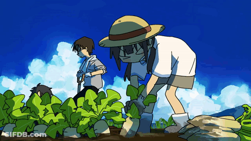 Boy And Girl Picking Vegetables GIF
