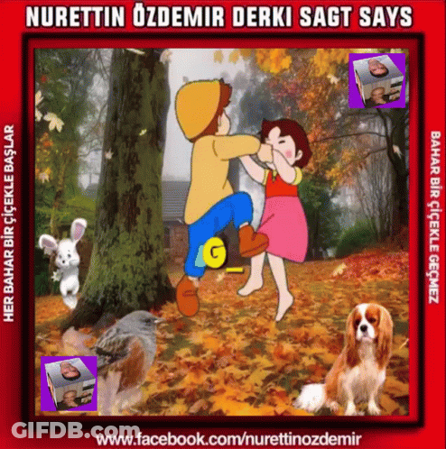 Boy And Girl Playing In Leaves GIF