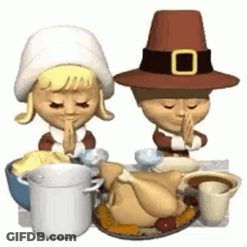 Boy And Girl Praying At Table With Turkey GIF