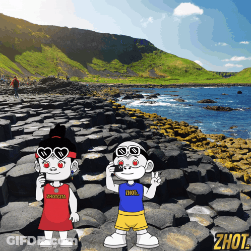 Boy And Girl Rocky Beach Shirt Says Zhou GIF