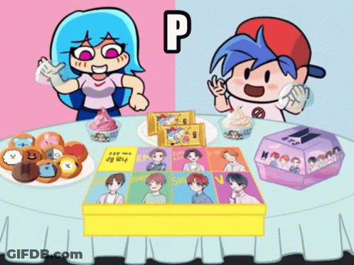 Boy And Girl Sitting At Table With BTS Cookies Box GIF