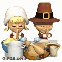 Boy And Girl Sitting At Table With Turkey GIF