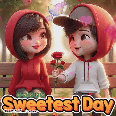 Boy And Girl Sitting On Bench Happy Sweetest Day GIF
