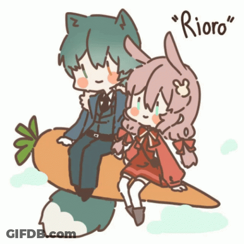 Boy And Girl Sitting On Carrot With Rioro GIF