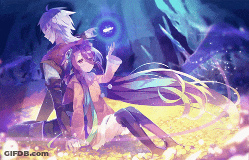 Boy And Girl Sitting On Pile Of Gold Coins GIF