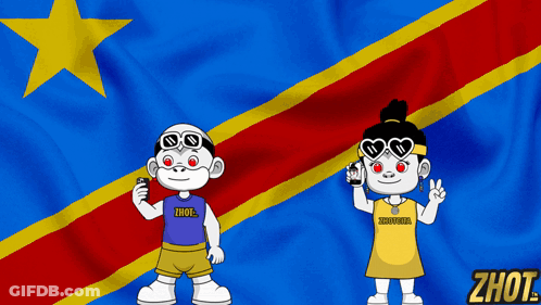 Boy And Girl Standing By Flag Saying Zhout GIF