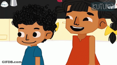 Boy And Girl Standing By Kutuko Sign GIF