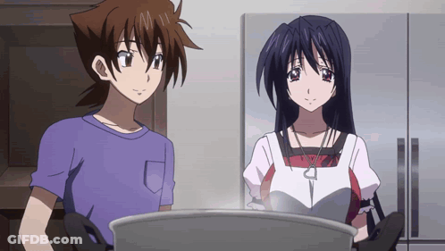 Boy And Girl Standing By Pot GIF