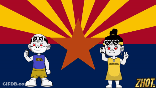 Boy And Girl Standing In Front Of Arizona Flag GIF