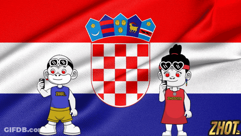 Boy And Girl Standing In Front Of Flag Saying Zhot GIF