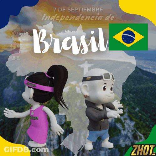 Boy And Girl Standing In Front Of Map Saying Brasil GIF