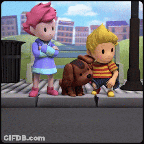 Boy And Girl Standing Next To Dog GIF