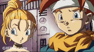 Boy And Girl Standing Next To Each Other In Cartoon GIF