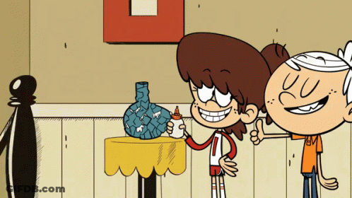 Boy And Girl Standing Next To Vase GIF