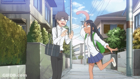 Boy And Girl Standing On Sidewalk GIF
