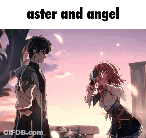 Boy And Girl Standing With Aster And Angel GIF