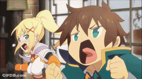 Boy And Girl Standing With Mouths Wide Open GIF