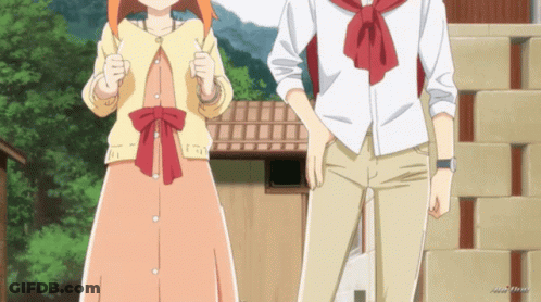 Boy And Girl Standing With Umbrella GIF