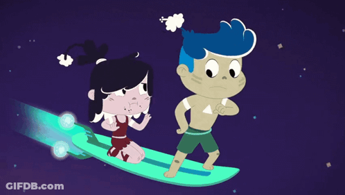 Boy And Girl Surfing In Space GIF