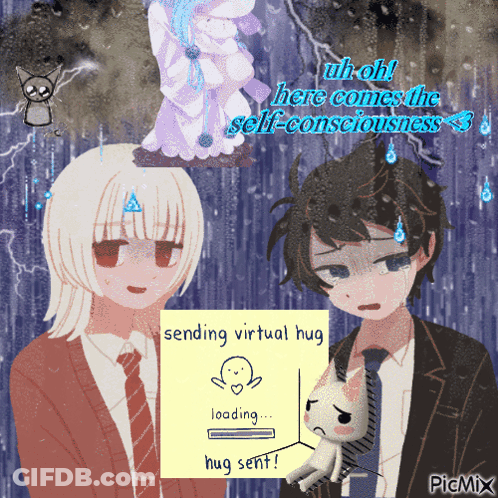 Boy And Girl With Sending Virtual Hug Note GIF
