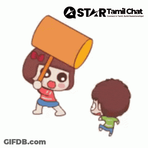Boy And Girl With Star Tamil Chat Logo Behind GIF