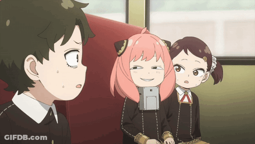 Boy And Girls Sitting On Red Couch GIF