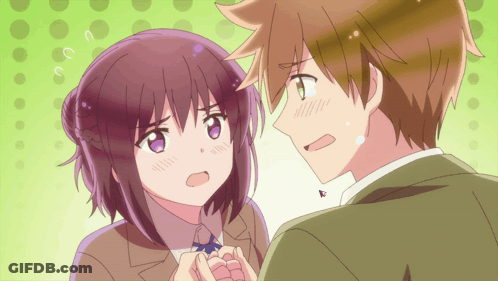 Boy And Purple-Haired Girl Looking At Each Other GIF