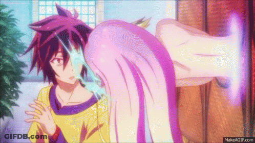 Boy And Purple-Haired Girl Standing GIF