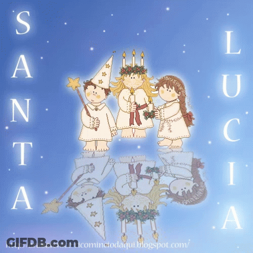 Boy And Two Girls With Santa And Lucia Above GIF
