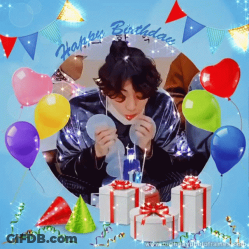 Boy Blowing Up Balloons Happy Birthday GIF