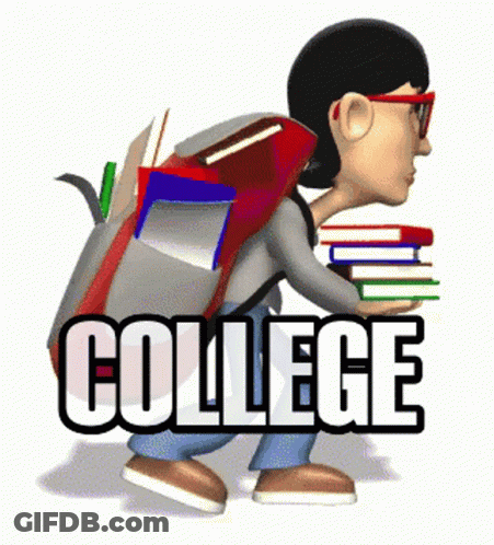 Boy Carrying Books And Backpack Saying College GIF