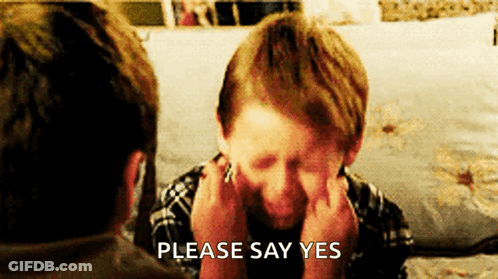 Boy Covering Face While Man Asks Please Say Yes GIF