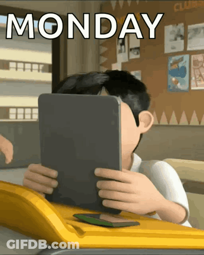 Boy Covering Face With Tablet Monday GIF