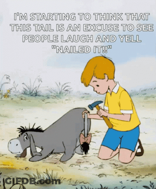Boy Fixing Eeyore Tail GIF