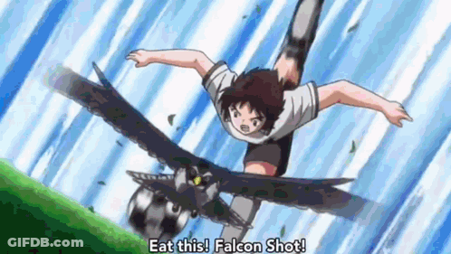 Boy Flying With Falcon And Soccer Ball GIF