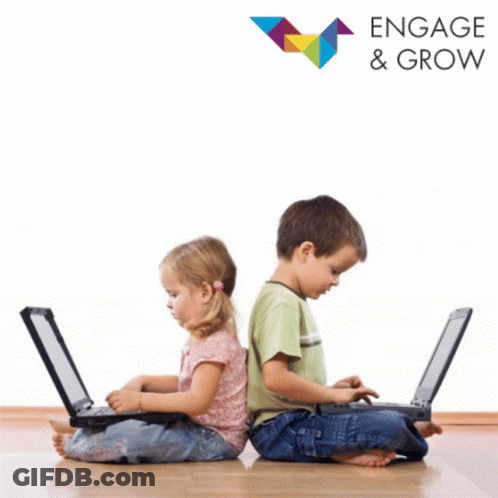 Boy Girl Back To Back Laptops Engage Grow GIF