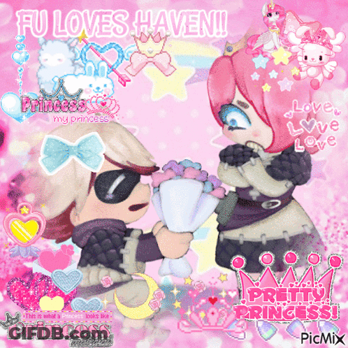 Boy Giving Girl Flowers Saying Fu Loves Haven GIF