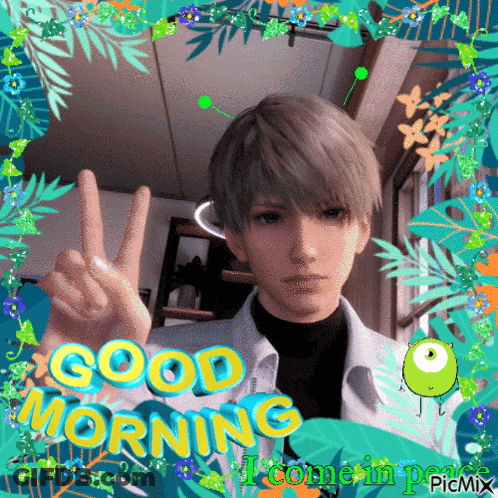 Boy Giving Peace Sign Good Morning GIF