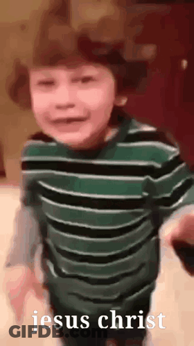 Boy Green Black Striped Shirt Jesus Christ Sign GIF