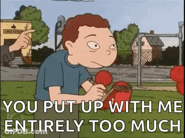 Boy Holding Boxing Gloves Saying You Put Up With Me Too Much GIF