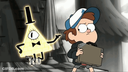Boy Holding Briefcase Beside Triangle With Eye And Letter T GIF